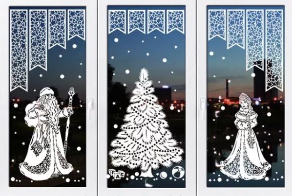 Эффектные трафареты для новогоднего декора окон