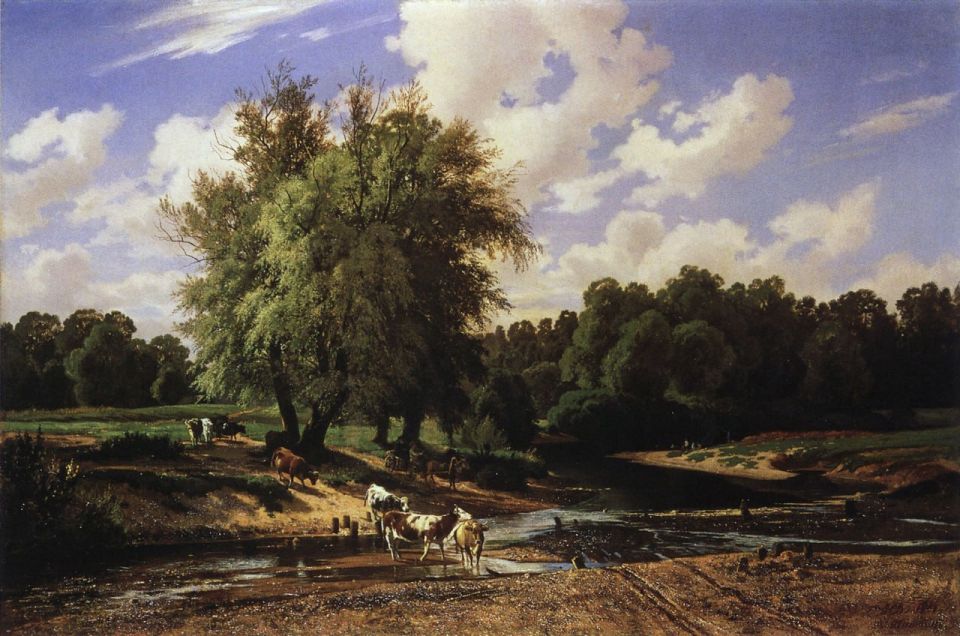 "Коровы на водопое", 1867 Холст, масло