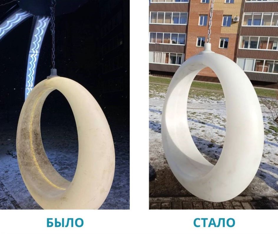 Светящиеся качели на набережной в районе Мебельной в Горно-Алтайске привели в порядок работники Центра бытового обслуживания населения и благоустройства города