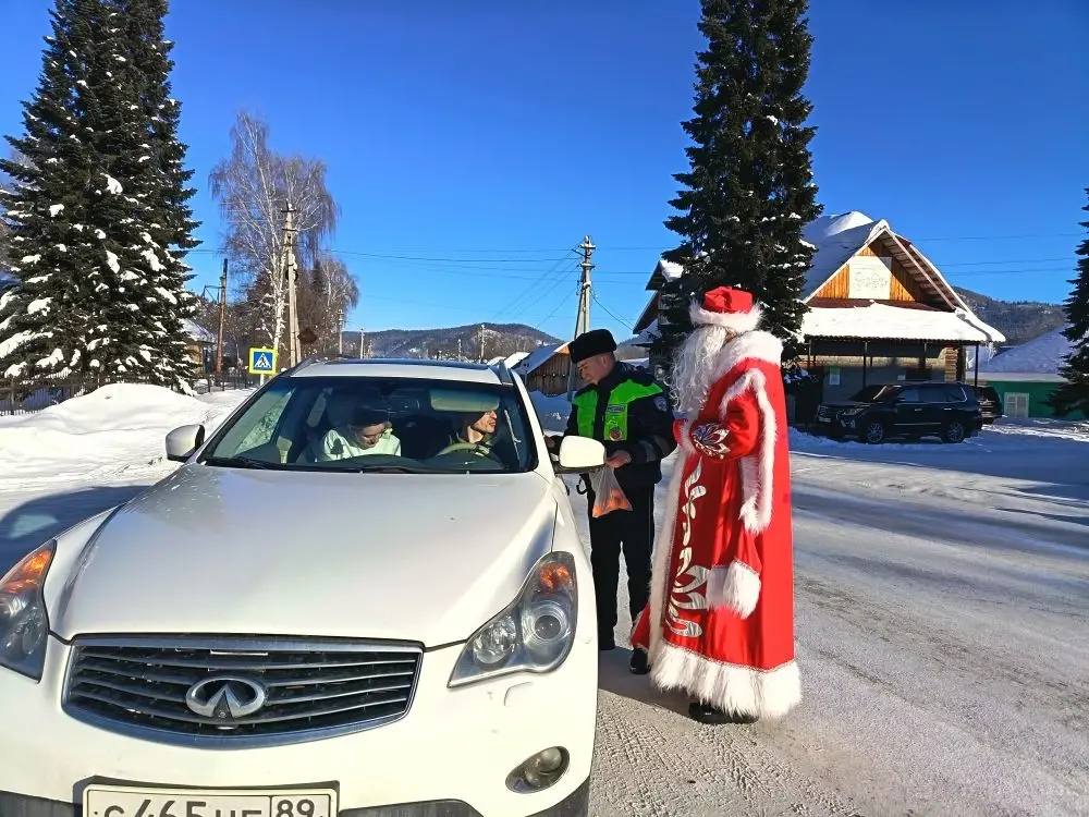 Полицейский Дед Мороз в Турочакском районе: мандарины вместо штрафов Полицейский Дед Мороз в Турочакском районе: мандарины вместо штрафов